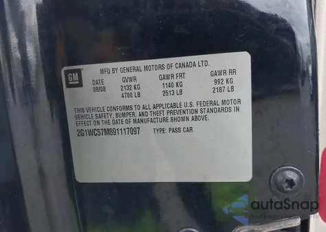 2009 Chevrolet Impala Lt z USA, uszkodzony, nr VIN 2G1WC57M891117097